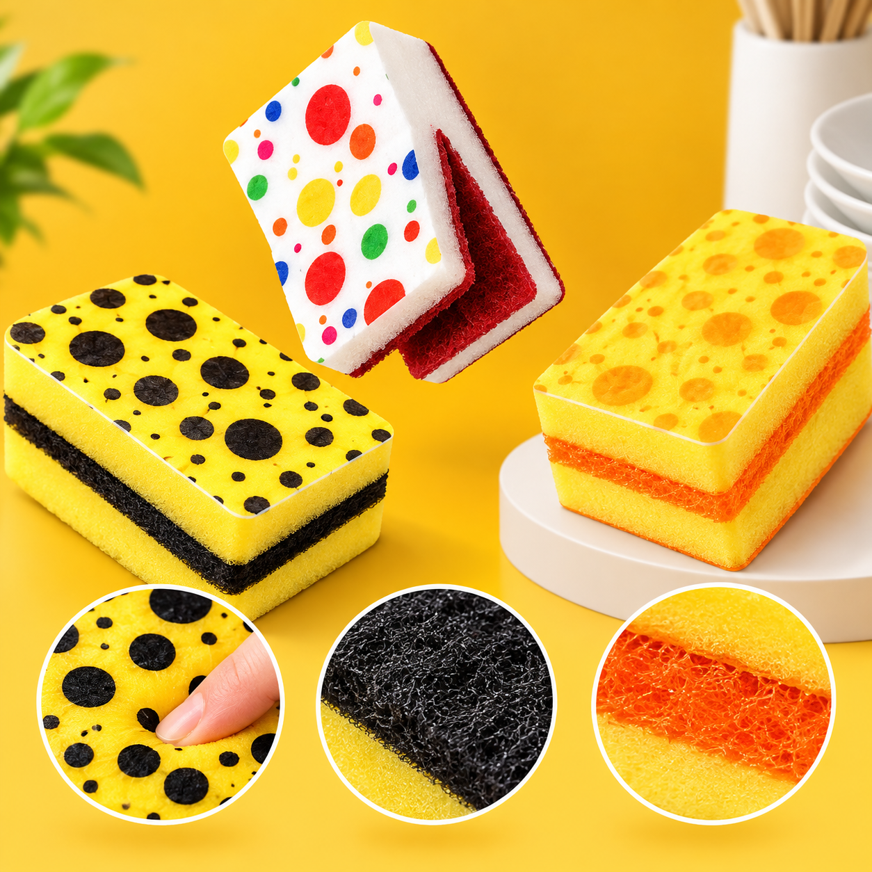 3PCS Double-Sided Scrub Sponge 3PCS