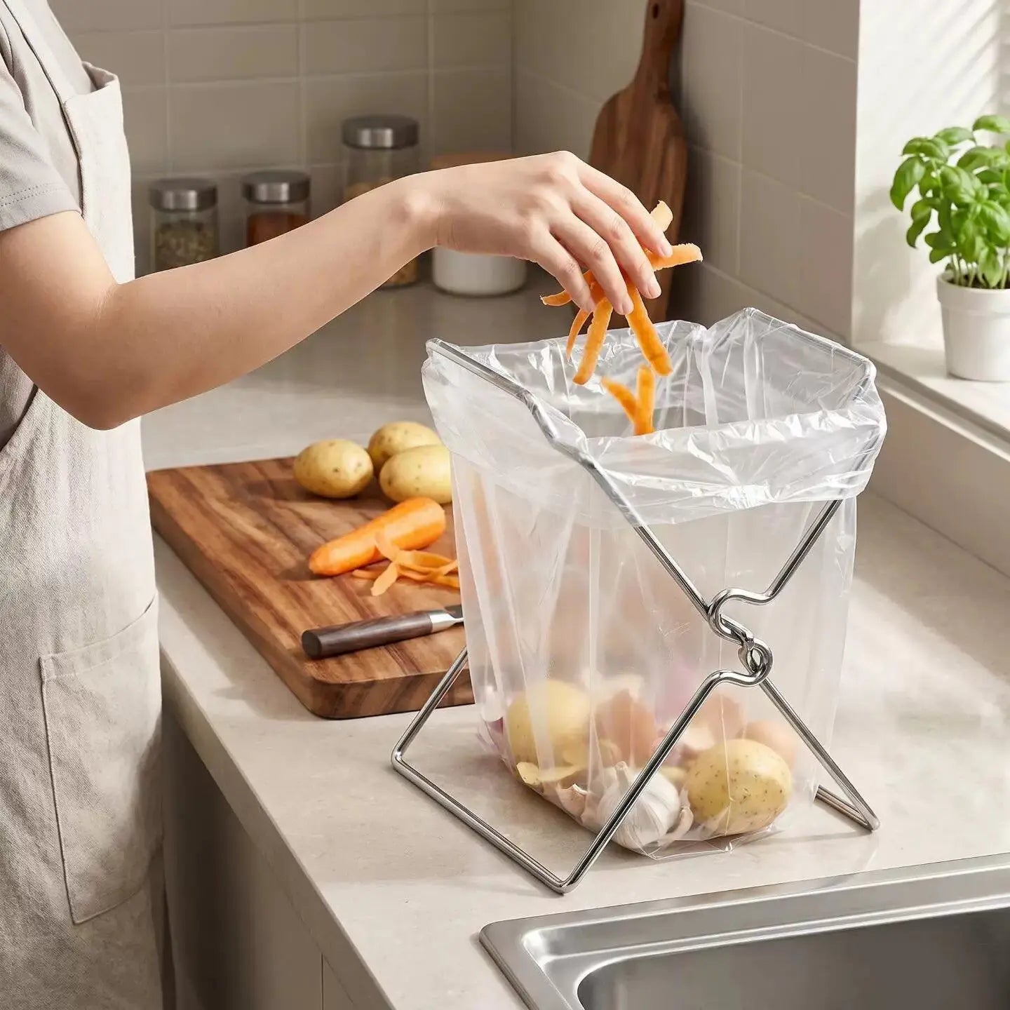 Collapsible Stainless Steel Garbage Bag Holde