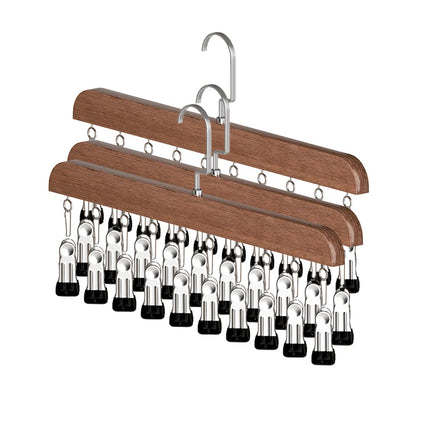 3x Wooden Multi-Clip Hanger Rack