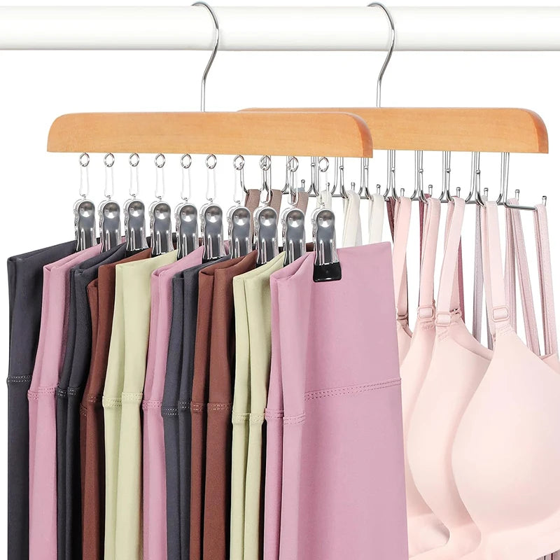 3x Wooden Multi-Clip Hanger Rack