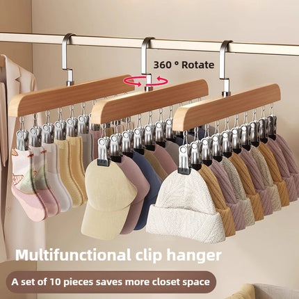 3x Wooden Multi-Clip Hanger Rack