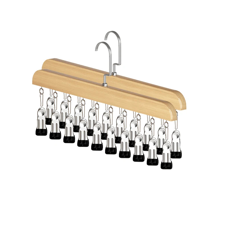 3x Wooden Multi-Clip Hanger Rack