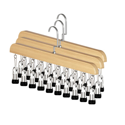 3x Wooden Multi-Clip Hanger Rack