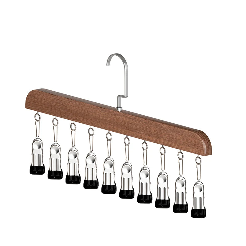 3x Wooden Multi-Clip Hanger Rack