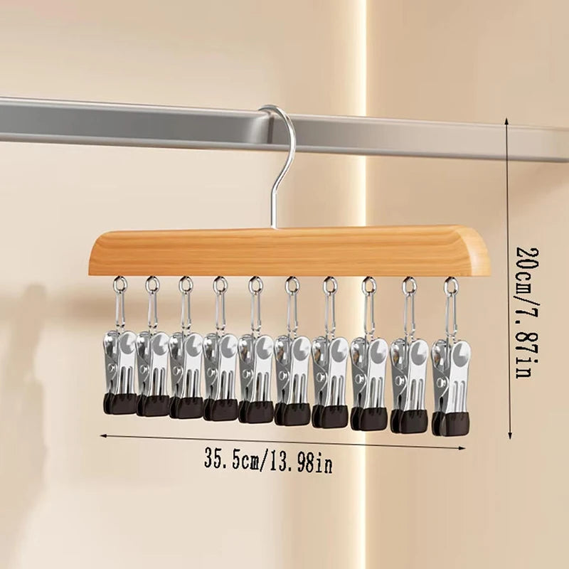 3x Wooden Multi-Clip Hanger Rack