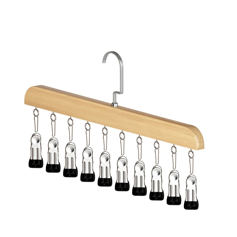 3x Wooden Multi-Clip Hanger Rack